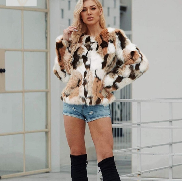Jackets & Blazers - Multicolored faux fur jacket